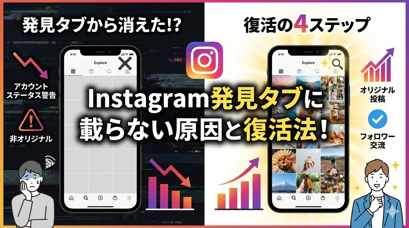 インスタ発見タブに乗らない！急にリーチが落ちた原因と復活させる4つの手順【2026年版】